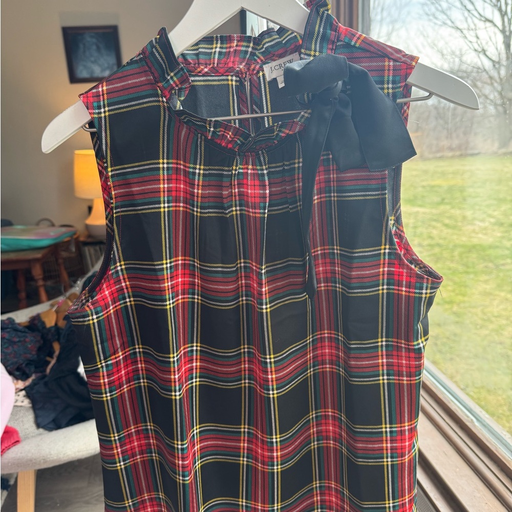 J. Crew Black & Red Plaid Bow-Neck Sleeveless Top